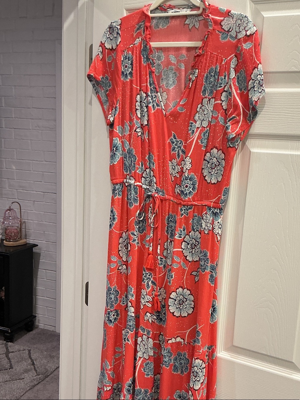 Sonoma Coral Floral Tie-Waist Maxi Dress